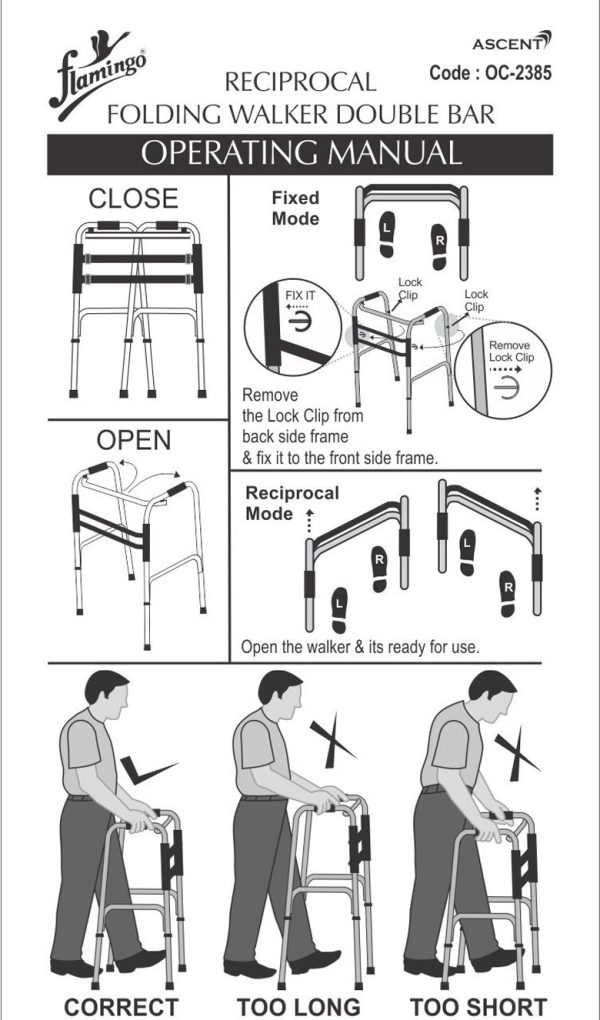 Flamingo Folding Walker Double Bar