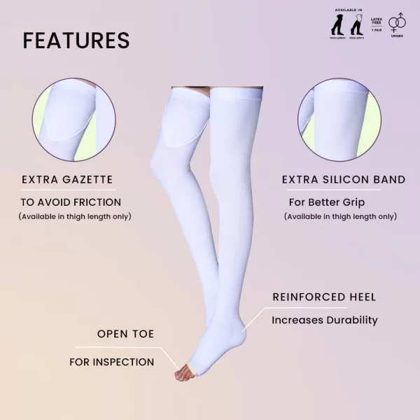 Sorgen Thigh Length Anti Embolism DVT Stockings White, 1 pair